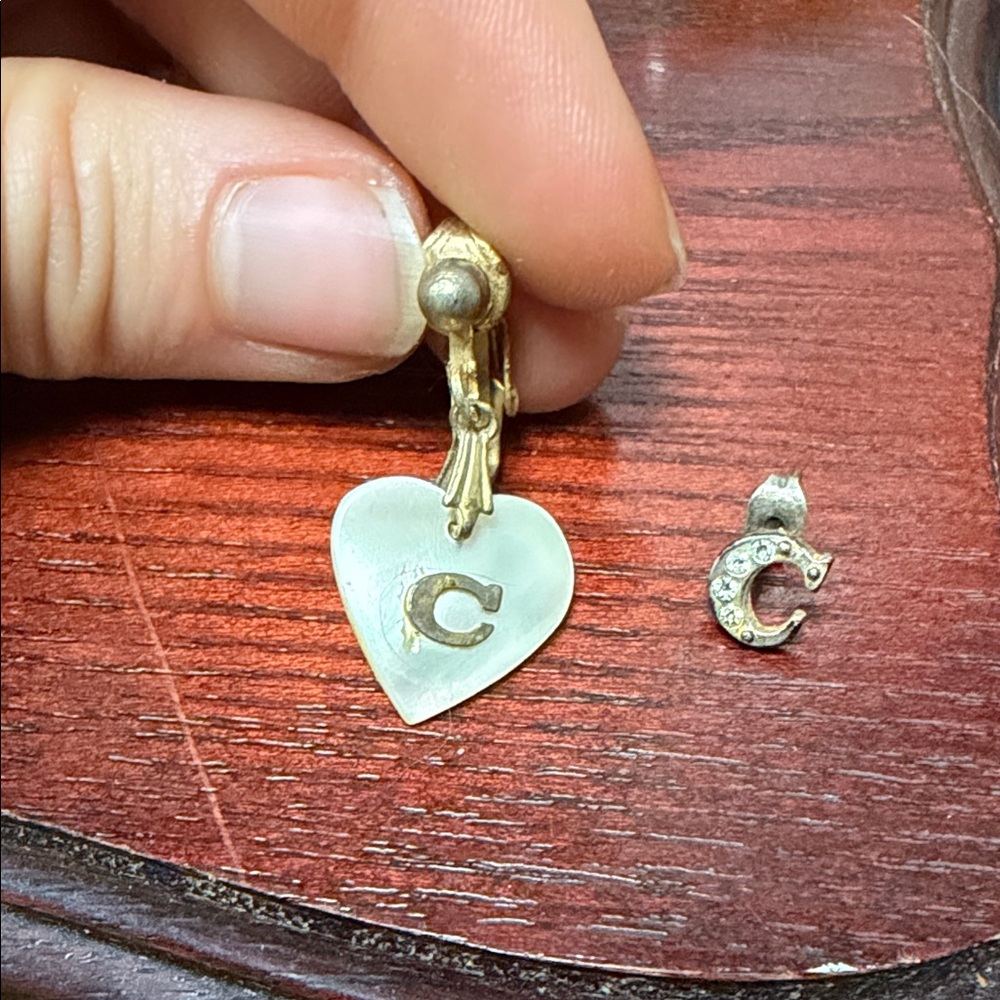 Vintage initial “C” earrings one clip on, one stud